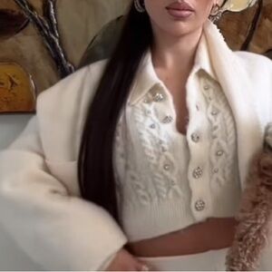 ❄️✨🐻‍❄️ ZARA BEADED CROP KNIT CARDIGAN